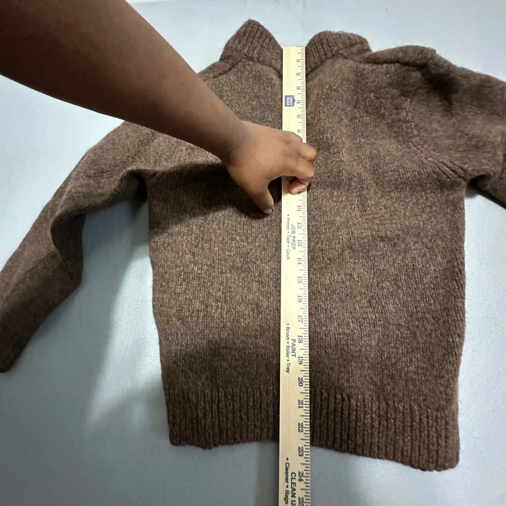 LL Bean Mens Brown 100% Lambswool Mock Neck Button Sweater S-REG 285174